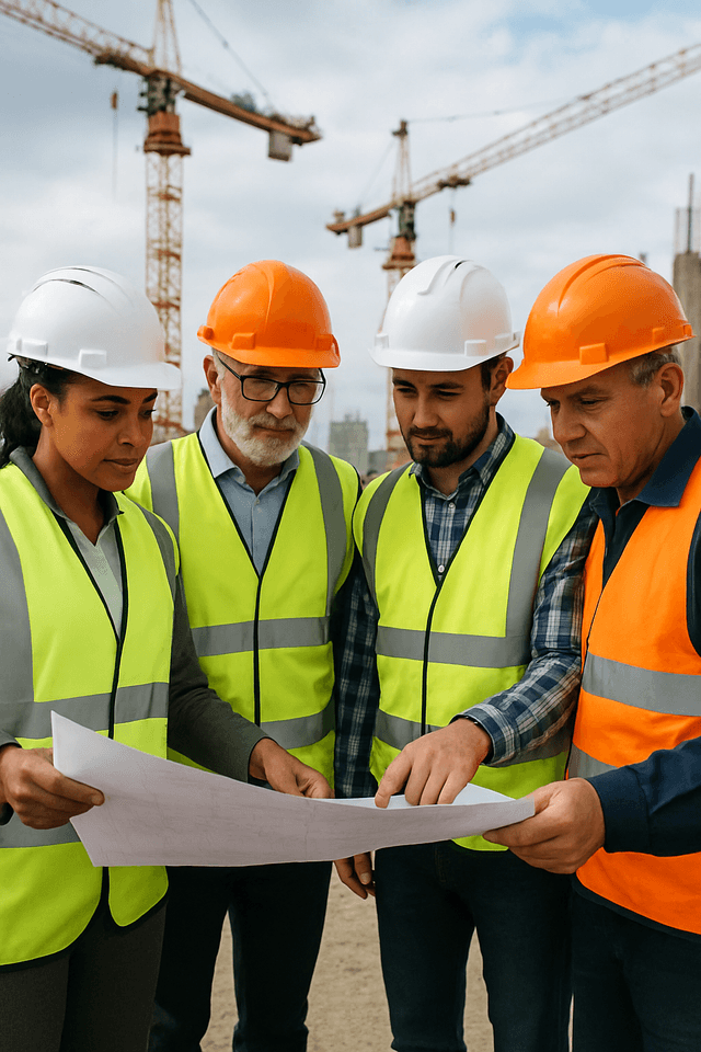 site workers reviewing plans